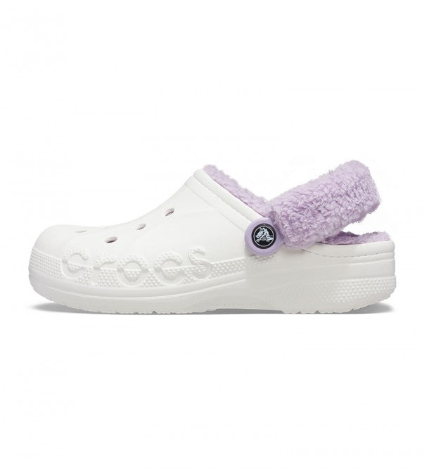 Crocs Baya Lined Fuzzy-Strap Clog - White  Lavender Online now