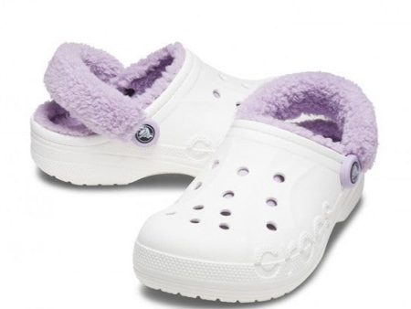 Crocs Baya Lined Fuzzy-Strap Clog - White  Lavender Online now