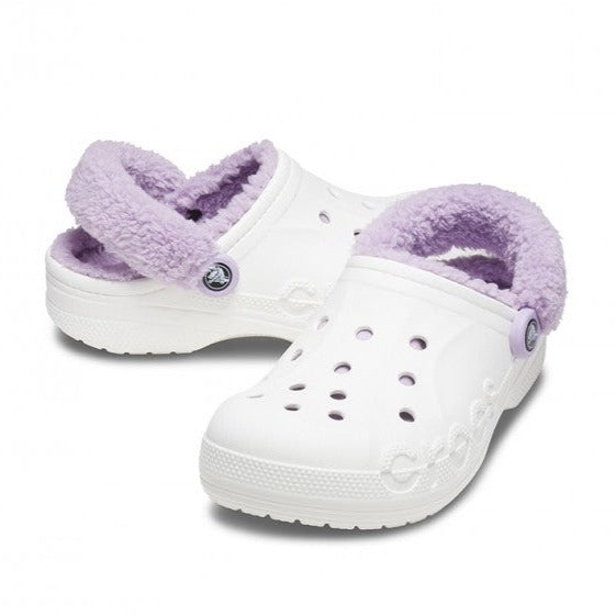 Crocs Baya Lined Fuzzy-Strap Clog - White  Lavender Online now