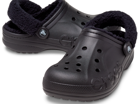 Crocs Baya Lined Fuzzy-Strap Clog - Black Online Hot Sale